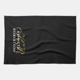 Black Monogram Minimalist Gold White Elegant Men Geschirrtuch