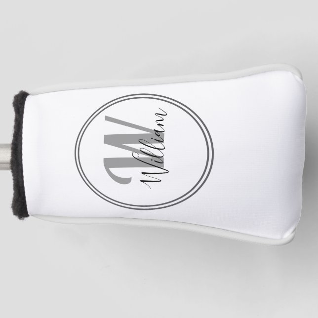 Black Monogram Minimalist Modern  Golf Headcover (Vorderseite)