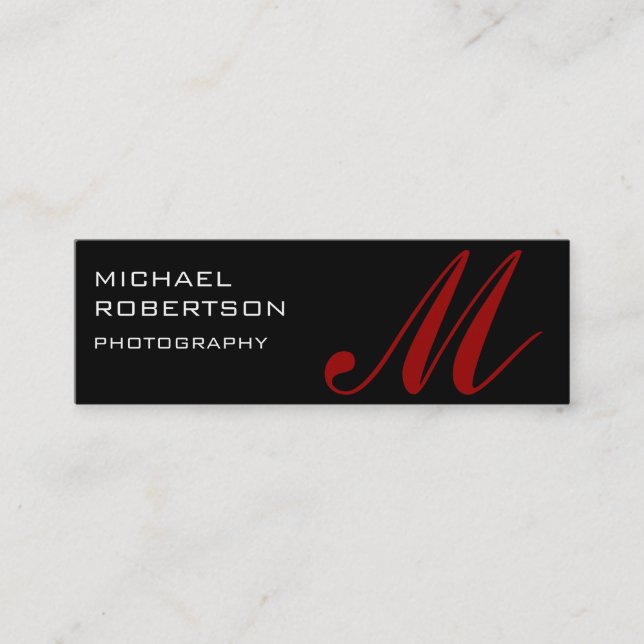Black Monogram Schlicht Fotograf Business Card Mini Visitenkarte (Vorderseite)