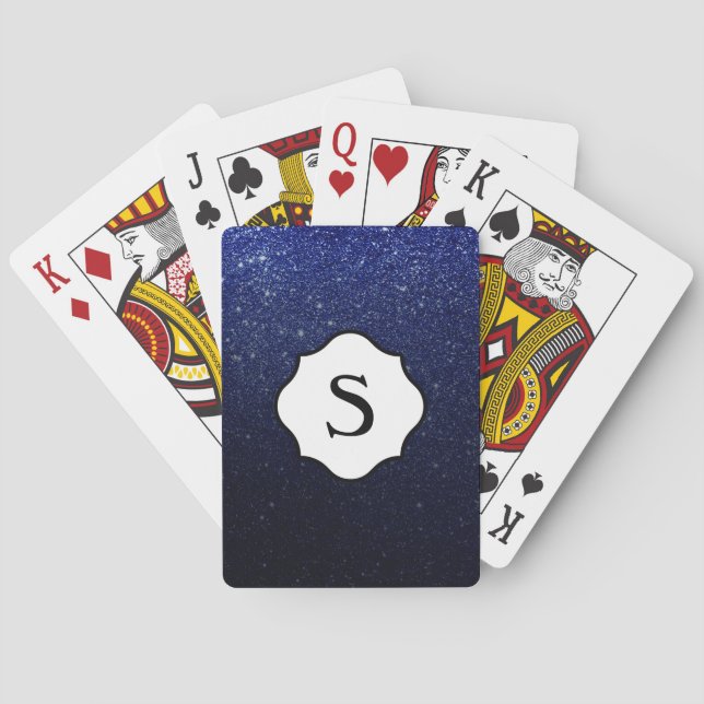 Black Monogram Sparkling Dark Blue Glitzer Ombre Spielkarten (Rückseite)