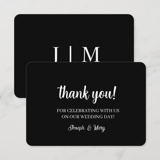 Black Monogram Wedding Dankeschön Karten (Vorne/Hinten)