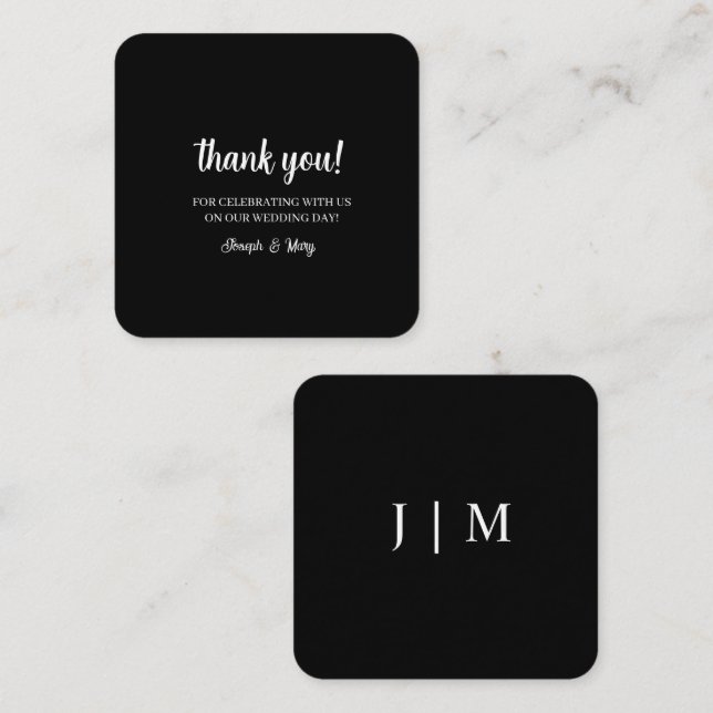Black Monogram Wedding Dankeschön Karten (Vorne/Hinten)