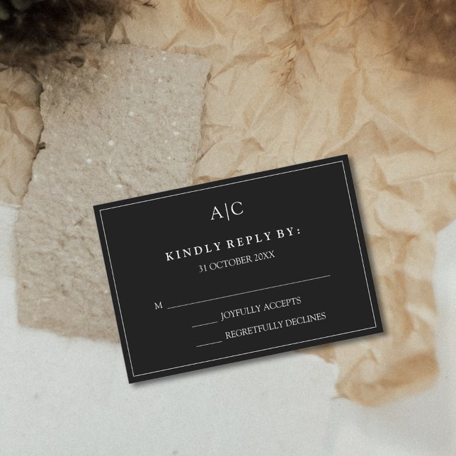 Black Monogram Wedding RSVP Card Karte (Von Creator hochgeladen)