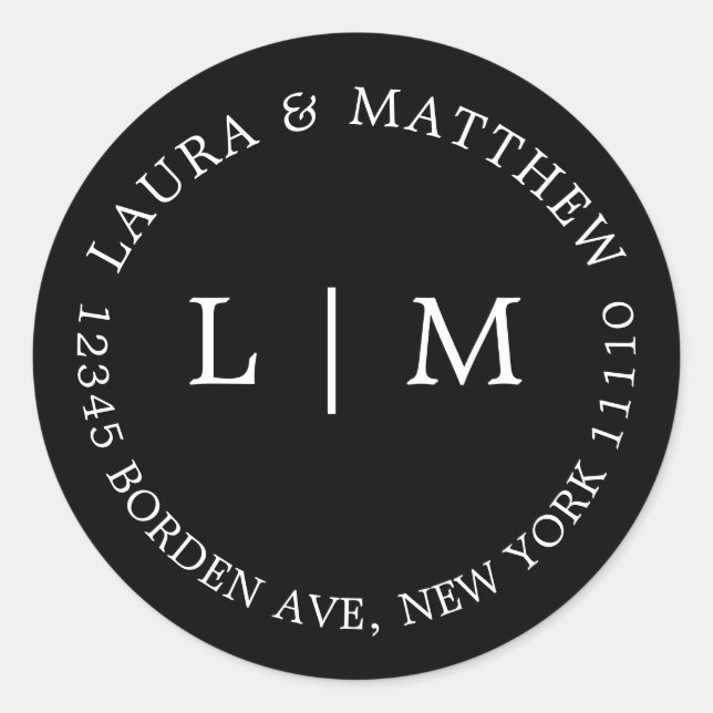 Black Monogram Wedding Runder Aufkleber (Vorderseite)
