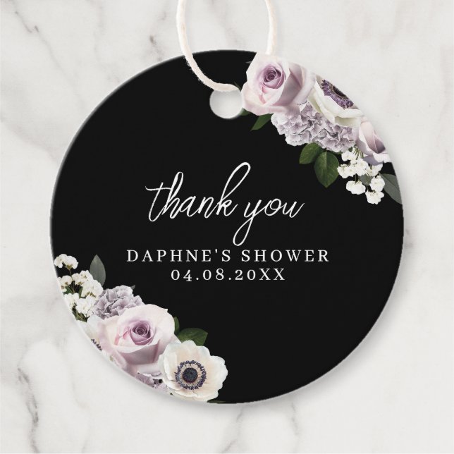 Black Moody Anemone und Lila Brautparty Geschenkanhänger (Vorderseite)