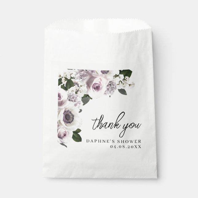 Black Moody Anemone und Lila Brautparty Geschenktütchen (Vorderseite)
