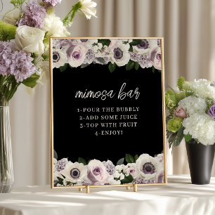 Black Moody Anemone und Lila floral Mimosa Bar Poster