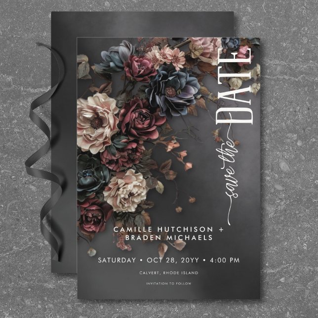 Black Moody Gothic Blume & Mist Wedding Save The Date (Black Moody Gothic Flowers & Mist Wedding Save The Date)