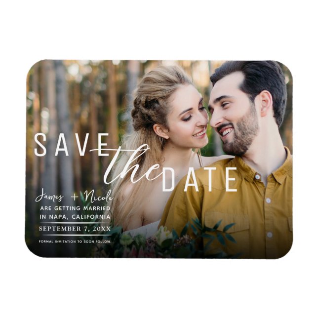 Black Moody Overlay Foto Save the Date Hochzeit Magnet (Horizontal)