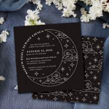 Black Moon & Stars Himmelhochzeit-Einladung