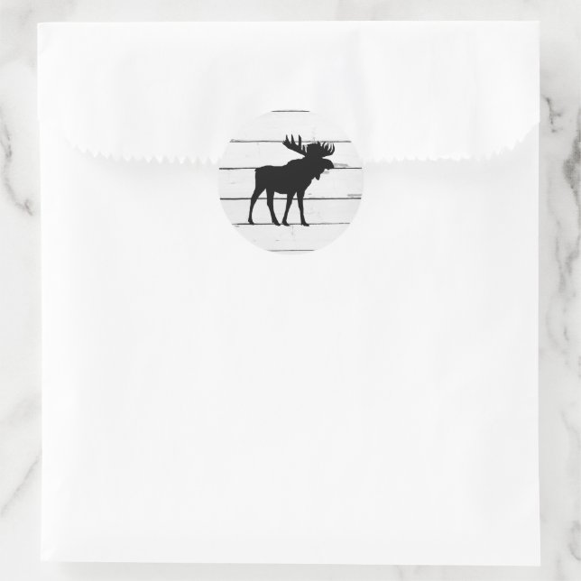 Black Moose Silhouette Wilderness Runder Aufkleber (Tasche)