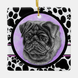 Black Mops Dog Art von Glenda Harlan Keramikornament