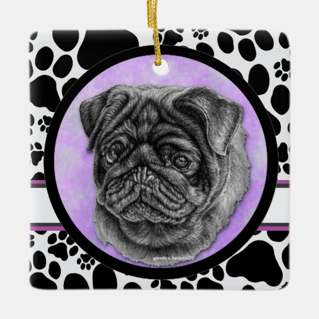 Black Mops Dog Art von Glenda Harlan Keramikornament (Vorderseite)