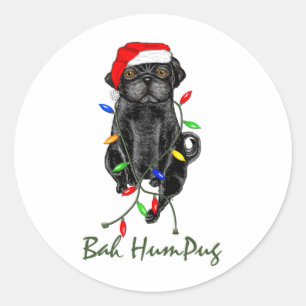 Black Mops Dog Bah Humpug Weihnachten Runder Aufkleber