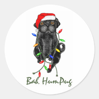 Black Mops Dog Bah Humpug Weihnachten Runder Aufkleber