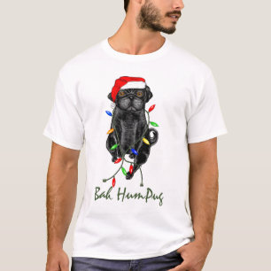 Black Mops Dog Bah Humpug Weihnachten T-Shirt