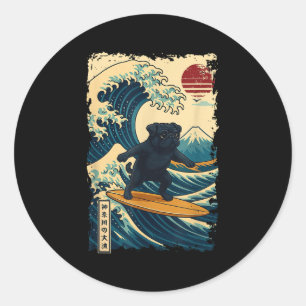 Black Mops Japanisch Kanagawa Wave Surfen Japan Ma Runder Aufkleber