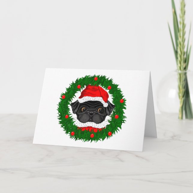 Black Mops Santa Grußkarten Feiertagskarte (Vorderseite)