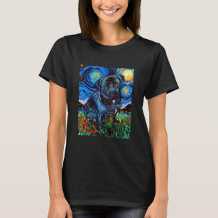 Black Mops Starry Night Niedlich Little Dog T-Shirt