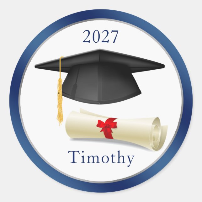 Black Mortar Diploma Ihr Name Abschluss Aufkleber (Vorderseite)