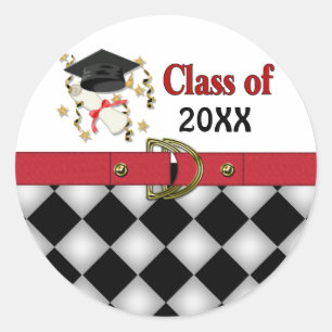 Black Mortar und Diploma Abschluss Runder Aufkleber