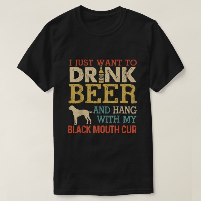 Black Mouth Cur Vater Drink Bier Hang mit Hund Fun T-Shirt (Design vorne)