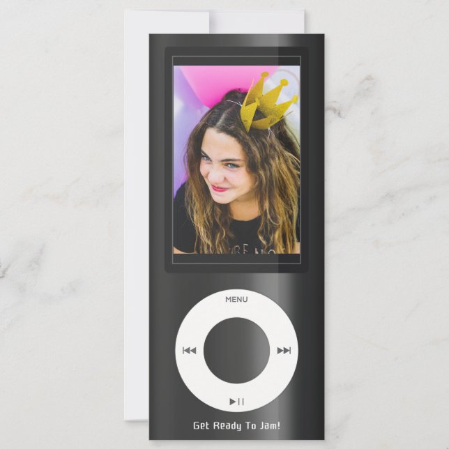 Black MP3-Musikplayer-Geburtstag Einladung (Vorderseite)