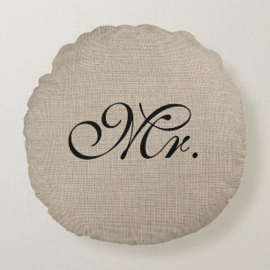 Black Mr Burlap Round Throw Kissen