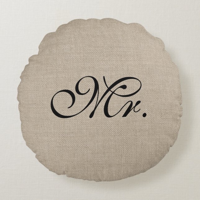 Black Mr Burlap Round Throw Kissen (Vorderseite)