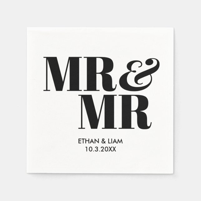Black Mr & Mr. Groom Personalisiert Wedding Napkin Serviette (Vorderseite)