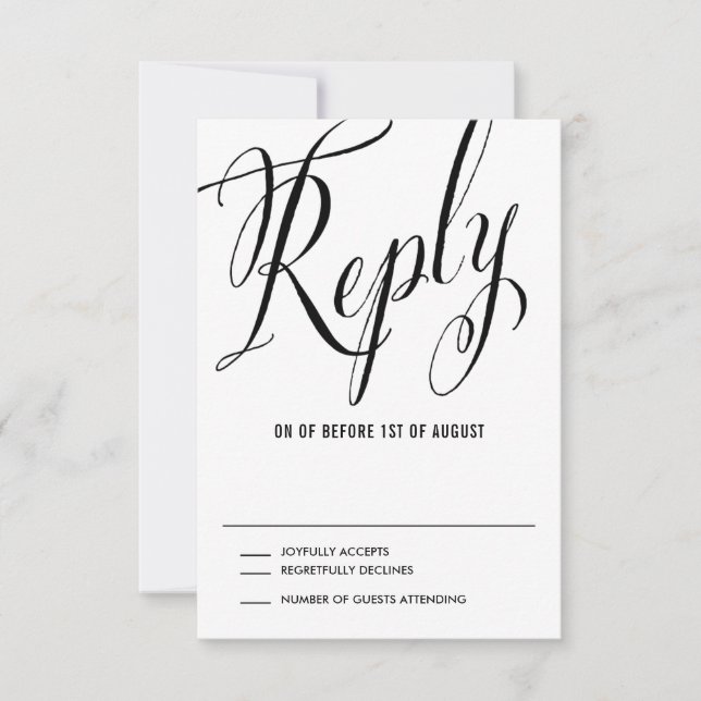Black Mr. & Mrs. Elegant Script Wedding RSVP (Vorderseite)