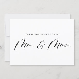 Black Mr. und Mrs. Calligraphy Newlyweds Wedding Dankeskarte