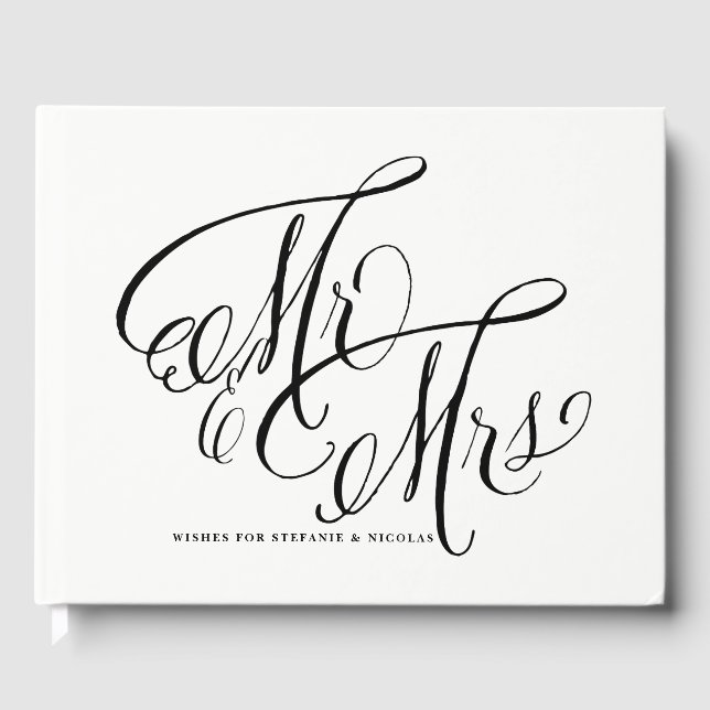 Black Mr. und Mrs. Rustic Calligraphy Foto Wedding Gästebuch (Vorderseite)