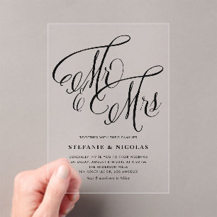 Black Mr. und Mrs. Rustic Calligraphy Wedding Acryleinladungen