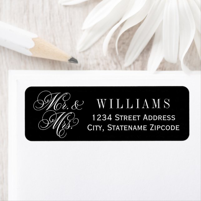 Black Mr. und Mrs. Script Wedding Rücksendeadresse (Insitu)