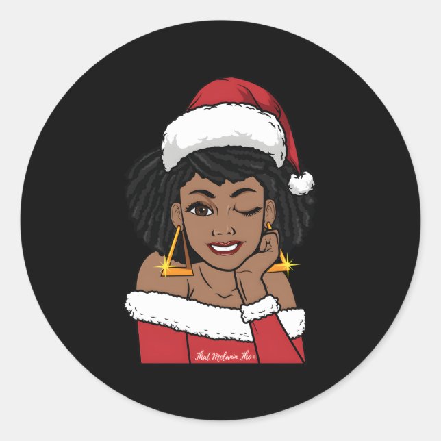 Black Mrs Claus W Afro Winking Afro American Runder Aufkleber (Vorderseite)