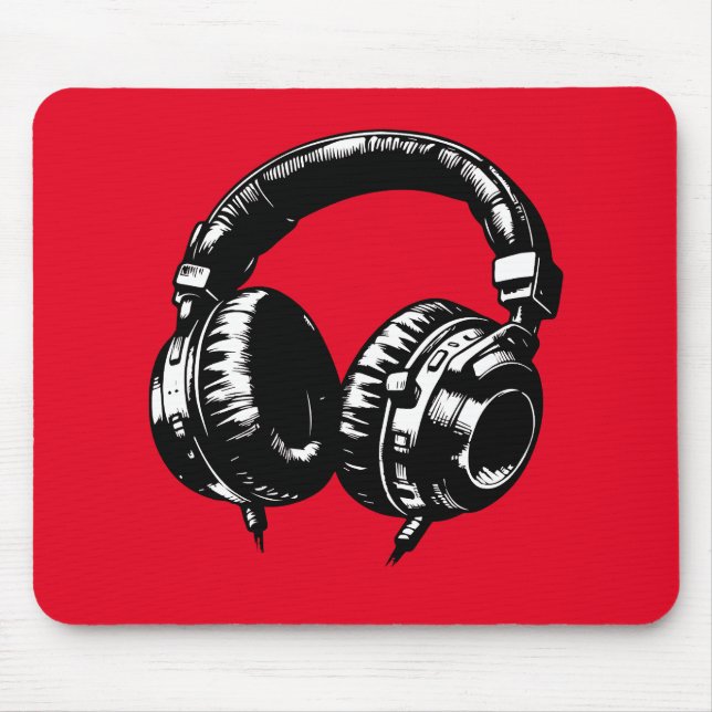 Black Music Headphones DJ Mousepad (Vorne)