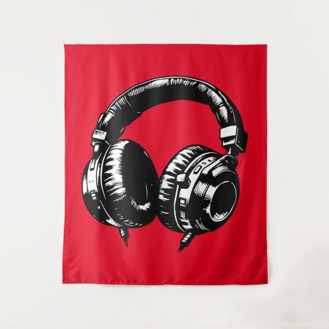 Black Music Headphones DJ Party Signature Art Wandteppich (Vorderseite)