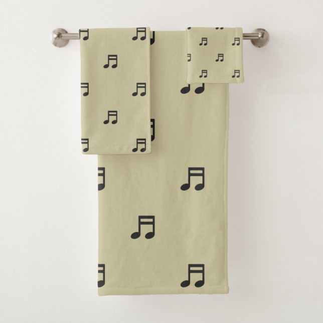 Black Music Notes Pattern on Light Beige Badhandtuch Set (Insitu)