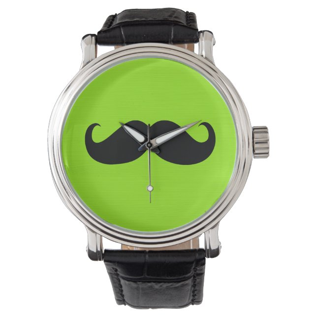 Black Mustache auf grünem Hintergrund Armbanduhr (Vorderseite)