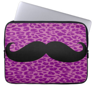 Black Mustache auf Leopard Print Laptopschutzhülle