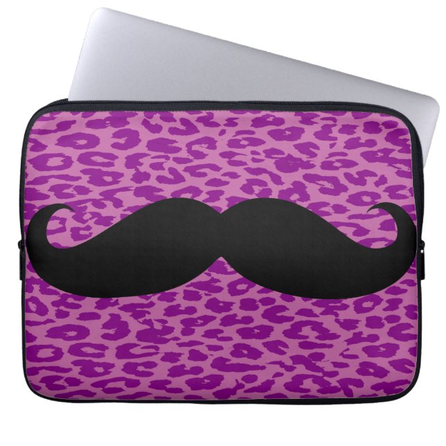 Black Mustache auf Leopard Print Laptopschutzhülle (Vorderseite)