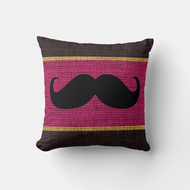 Black Mustache Pansy Lila Burlap Jute Background Kissen (Vorderseite)