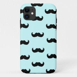 Black Mustache Pattern auf blau iPhone 11 Hülle