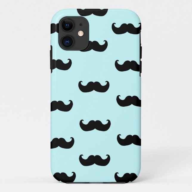 Black Mustache Pattern auf blau Case-Mate iPhone Hülle (Rückseite)