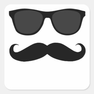Black Mustache und Sonnenbrille Spaß Geschenk Quadratischer Aufkleber