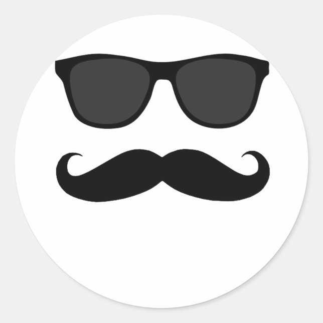 Black Mustache und Sonnenbrille Spaß Geschenk Runder Aufkleber (Vorderseite)