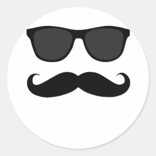 Black Mustache und Sonnenbrille Spaß Geschenk Runder Aufkleber