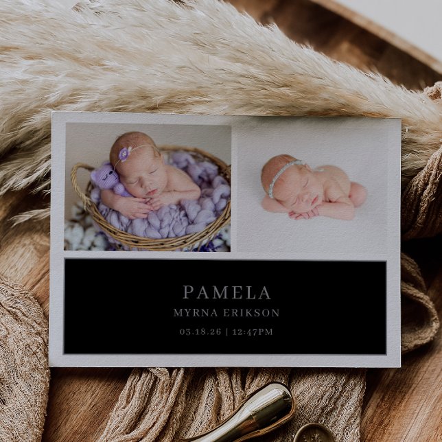 Black Muted Gray Chic Baby Photo Announcement Card Einladung (Von Creator hochgeladen)