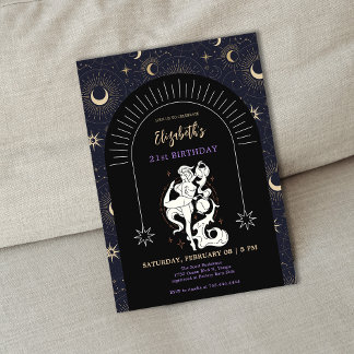 Black Mystic Aquarius Zodiac 21. Geburtstag Einladung